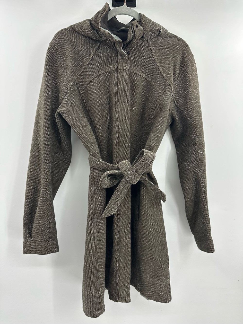 lululemon athletica Brown Hooded Tie-Waist Long Sleeve Coat